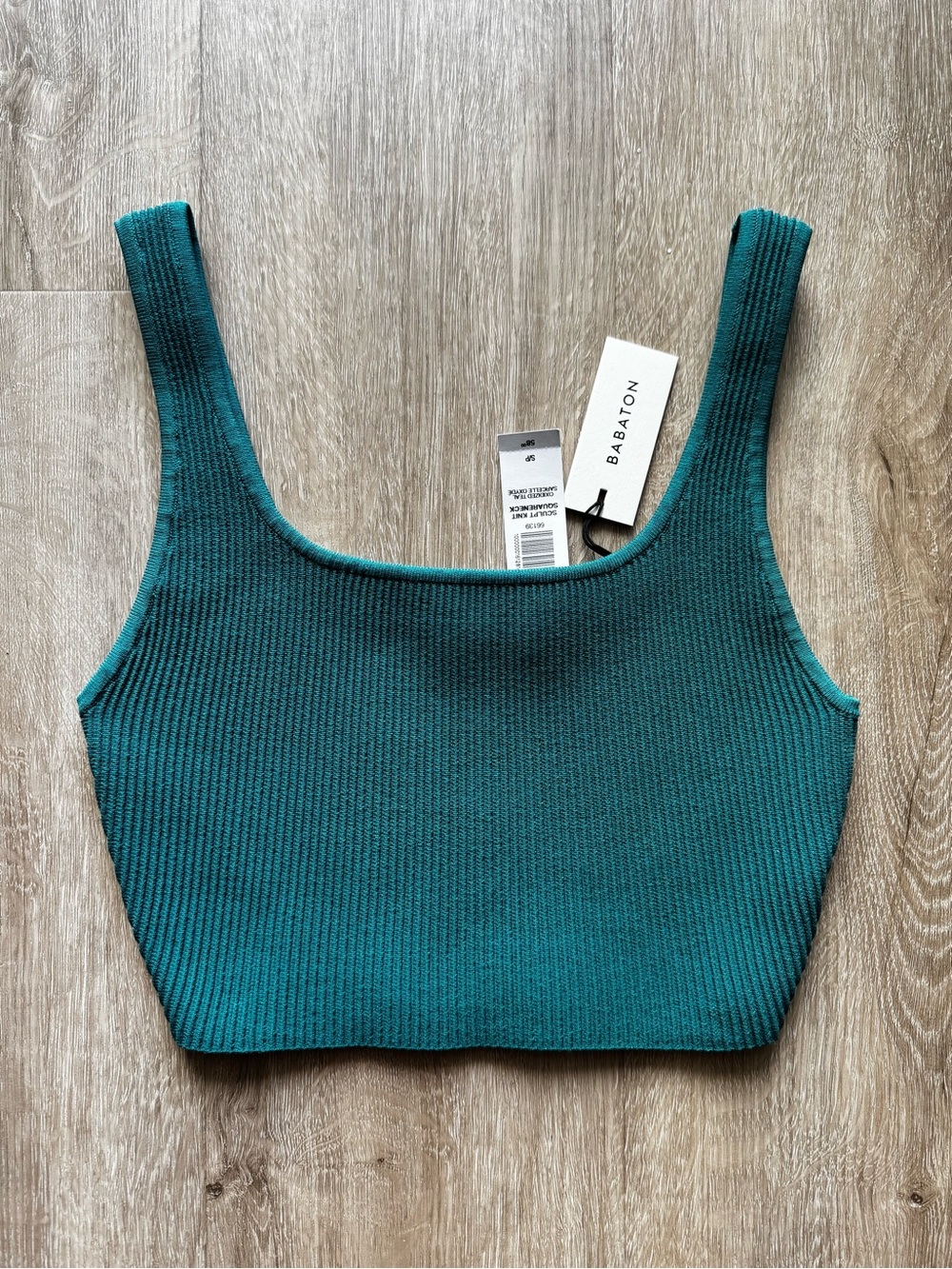 Babaton Teal Ribbed Square-Neck Crop Tank